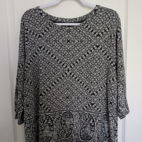 Lucky Brand Women's Plus Size 1X Black Paisley Boho Cotton Modal Tunic Top EUC - Picture 2 of 4